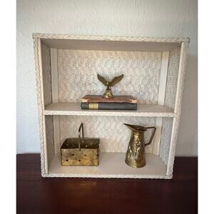 Off White Wicker Two-Tier Wall Shelf 1970s Display